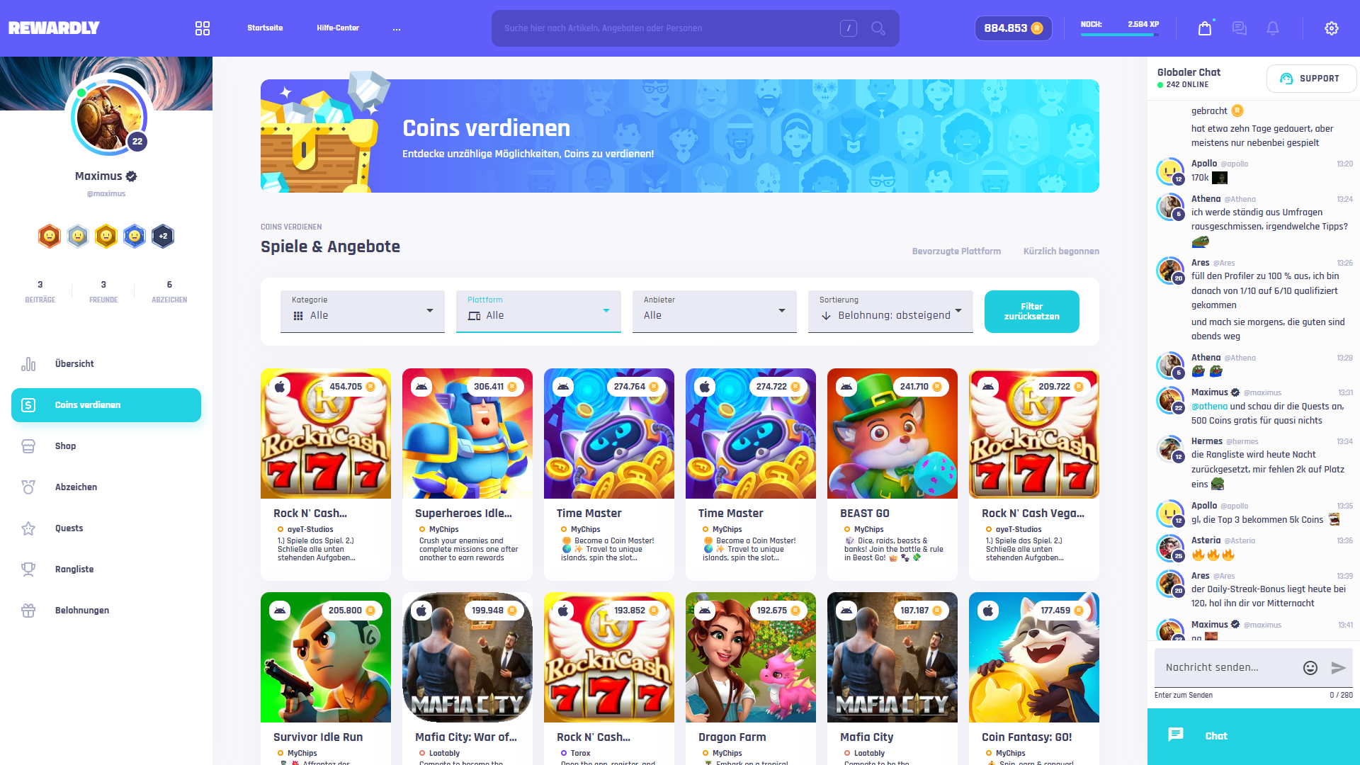 Coins verdienen (Desktop)