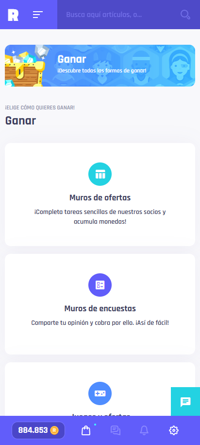 Gana monedas completando encuestas, ofertas y tareas