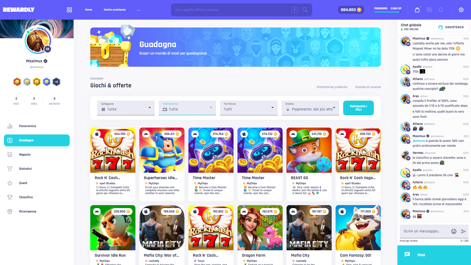 Hub guadagni (desktop)