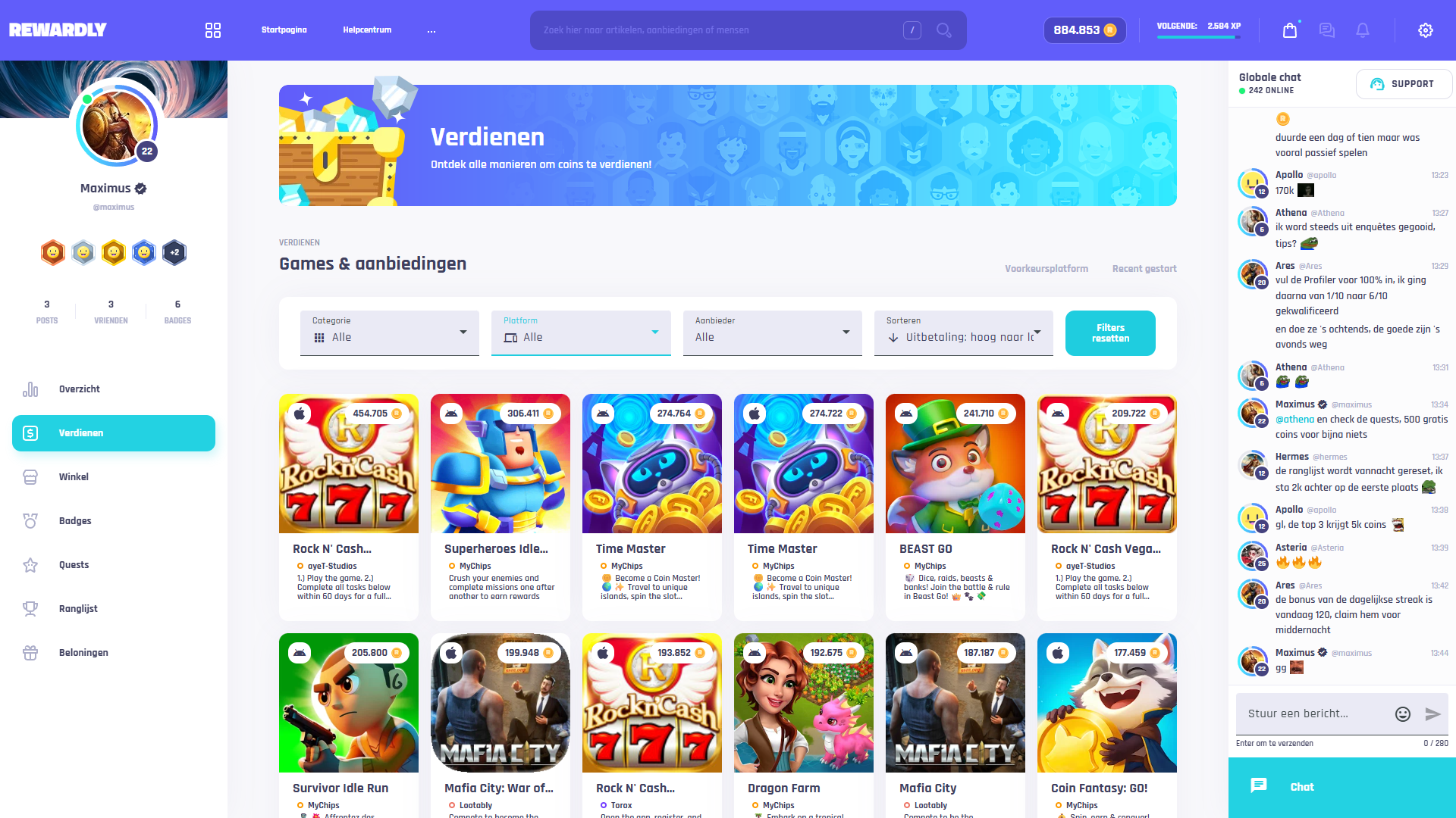 Verdienpagina (desktop)