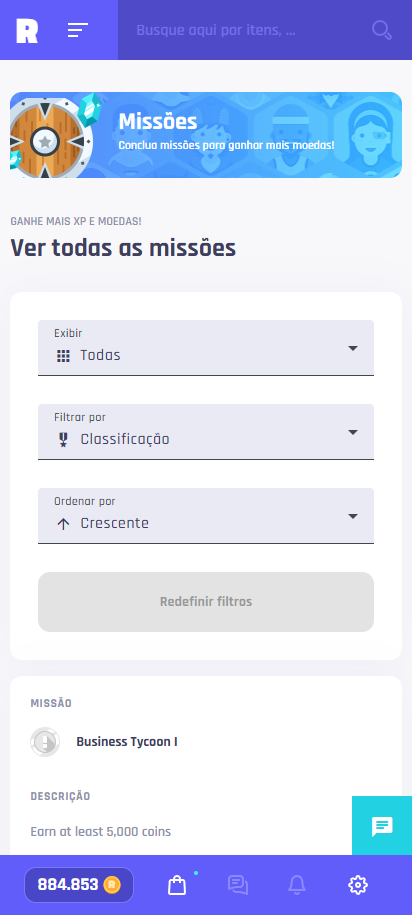 Complete missões diárias e ganhe moedas de bônus e XP