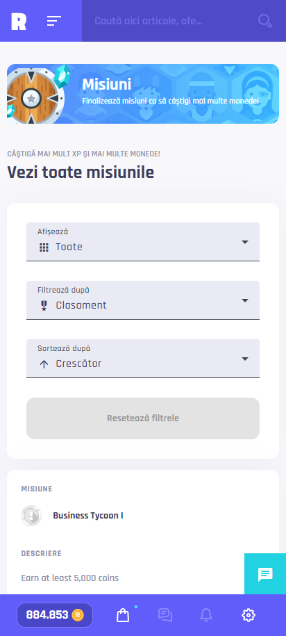 Finalizează misiuni zilnice pentru monede bonus și XP