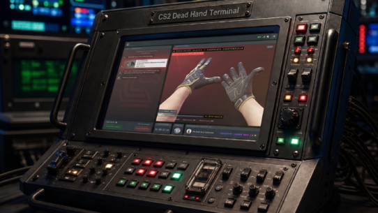 CS2 Dead Hand Terminal displaying Specialist Gloves Chocolate Chesterfield skin from the Dead Hand Collection