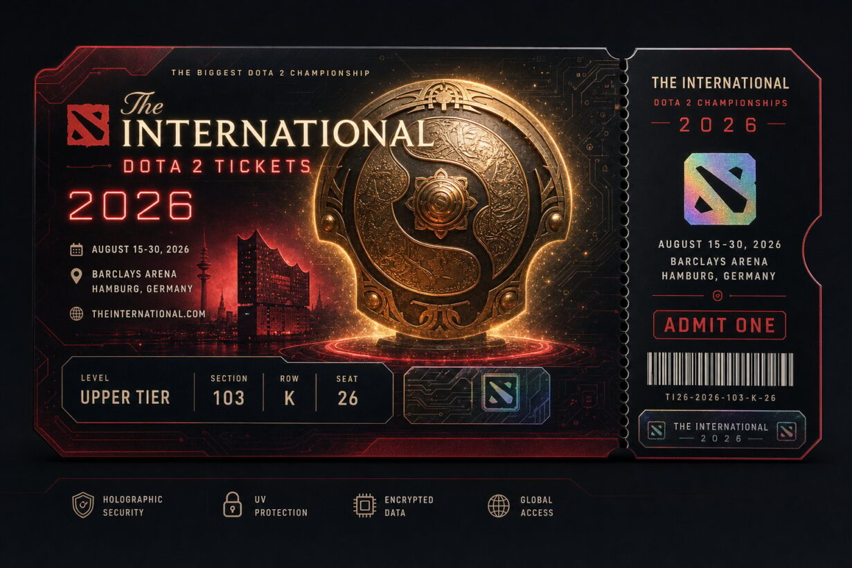 The International Dota 2 Championships 2026 ticket, August 15–30, Barclays Arena, Hamburg, Germany. Upper Tier, Section 103, Row K, Seat 26
