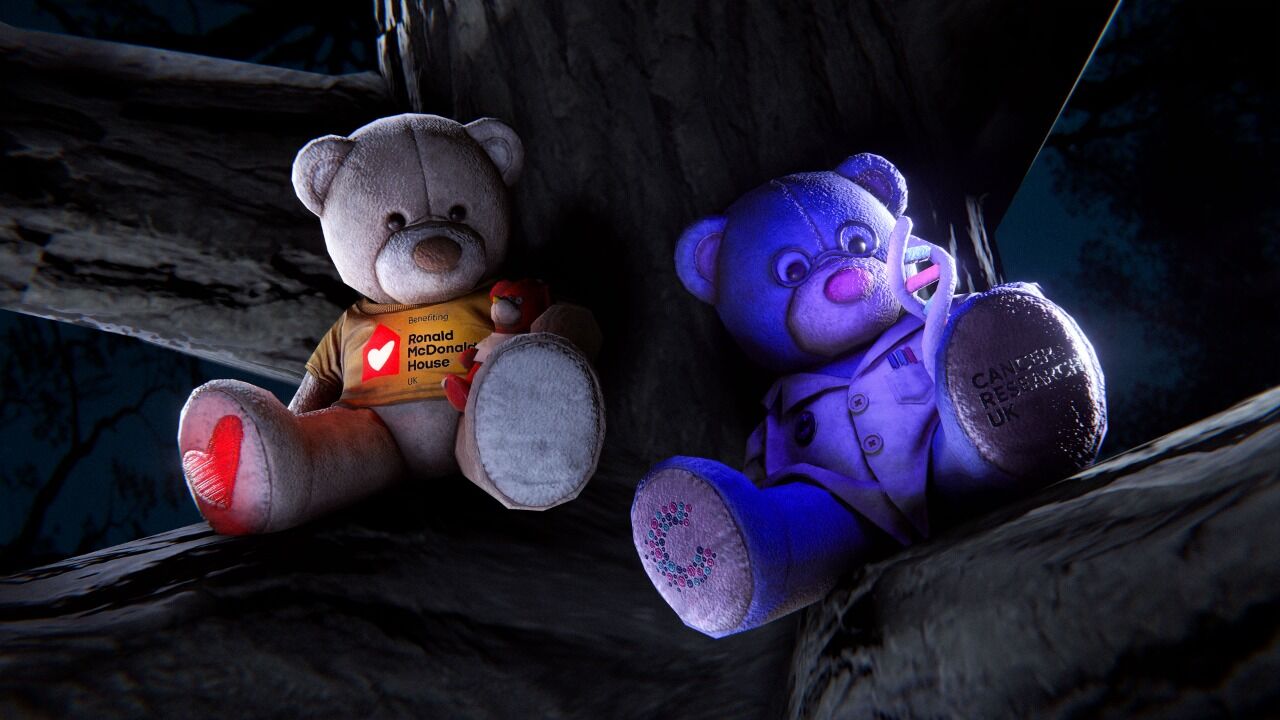 Two charity teddy bear charms in Dead by Daylight: one benefiting Ronald McDonald House UK, one benefiting Cancer Research UK